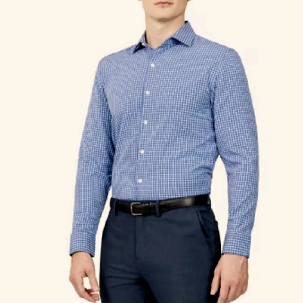 Ministry of Supply Gemini Blue Check Woven Button Down Shirt Size XXL NWT - Picture 2 of 12